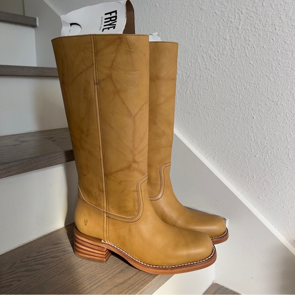 NWOB Frye Anthropologie Campus 14L Wide Calf Montana Leather Boots Banana Yellow - Picture 4 of 13
